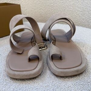 Gia Borghini Beige Suede Toe-Loop Double Ankle Strap Sandals